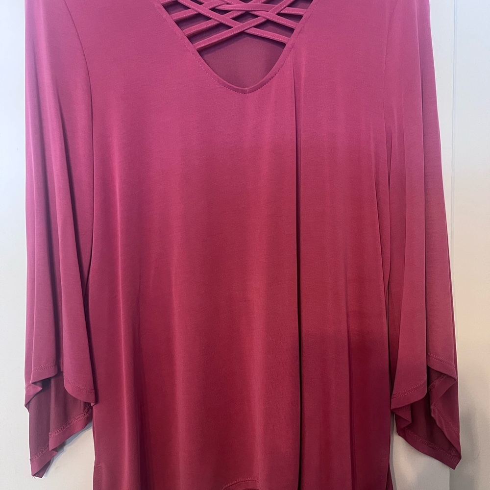 Cable & Gauge Rose Blouse with Crisscross Neckline